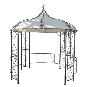 Creme-farbene MCW Pergola Cabrera mit dekorativen Ornamenten für Terrasse und Garten.