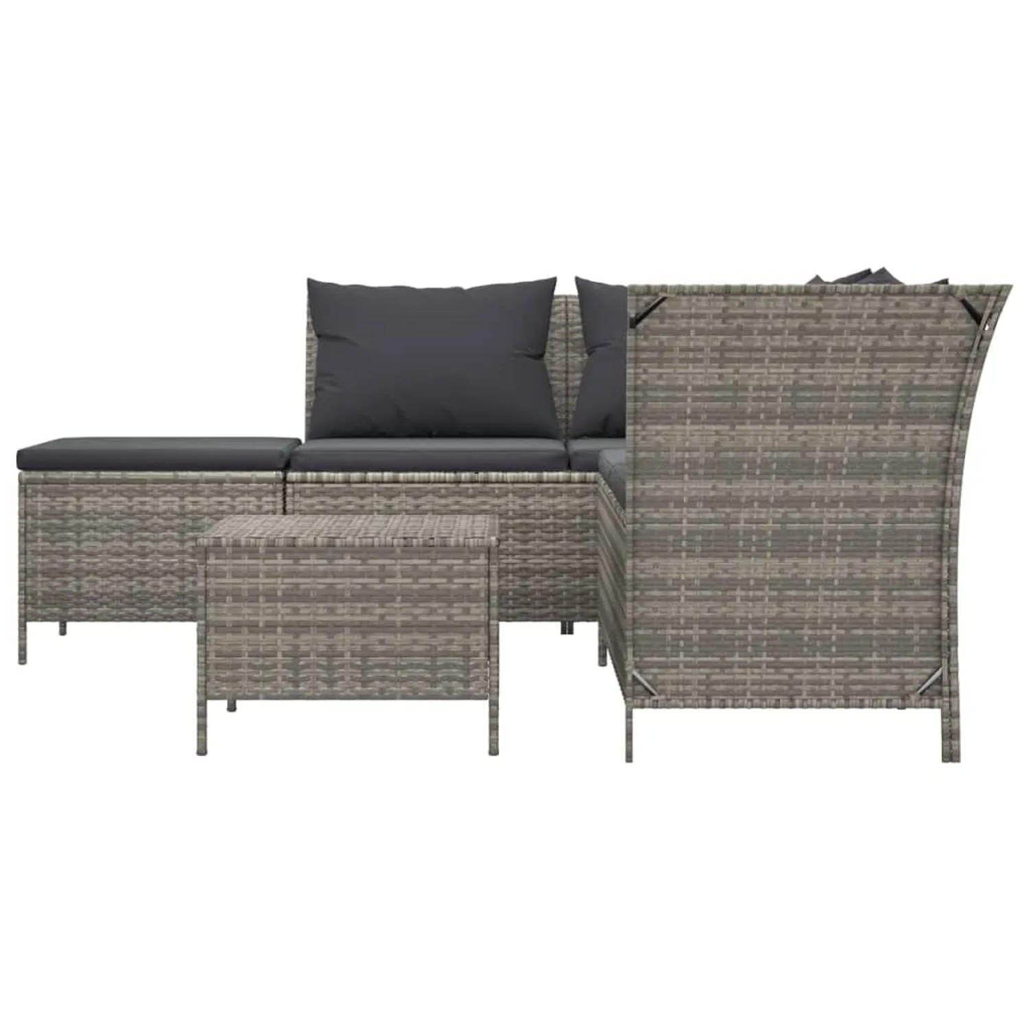 Graues 4-tlg. vidaXL Garten Lounge Set aus Rattan mit Kissen.