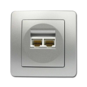 TEM EKONOMIK 2-fach RJ45 Netzwerkdose Cat5e, silberfarben.