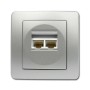 TEM EKONOMIK 2-fach RJ45 Netzwerkdose Cat5e, silberfarben.