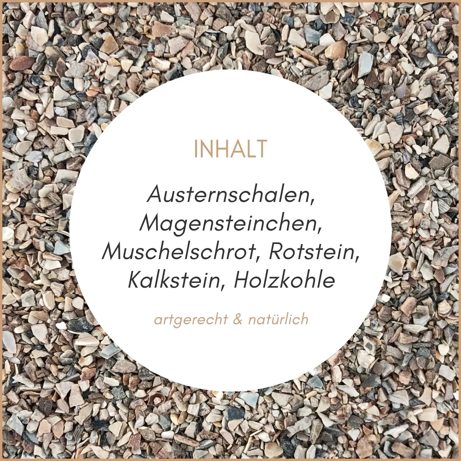 Supravit Vogelgrit: Mineralvogelgrit mit Austernschalen, Magensteinchen, Muschelschrot, Rotstein, Kalkstein, Holzkohle.