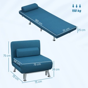 HOMCOM Schlafsessel Klappsessel mit Bettfunktion Rückenkissen Relaxsessel Blau