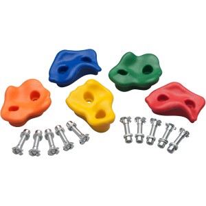 SwingKing Klettersteine, 5 bunte Klettergriffe mit je 2 Löchern und Befestigungsmaterial.