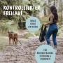 Hund mit Rudelkönig Schleppleine (10 m) beim Training im Wald. Nylon, 2,5 cm breit.