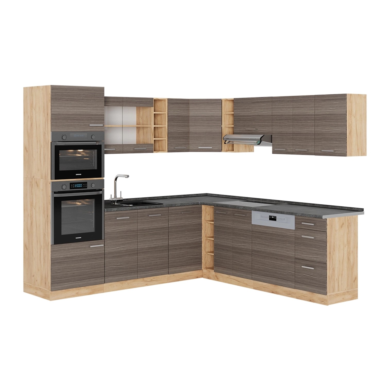 Vicco R-Line Eckküche Edelgrau/Goldkraft Eiche 237 x 247 cm AP Anthrazit günstig online kaufen