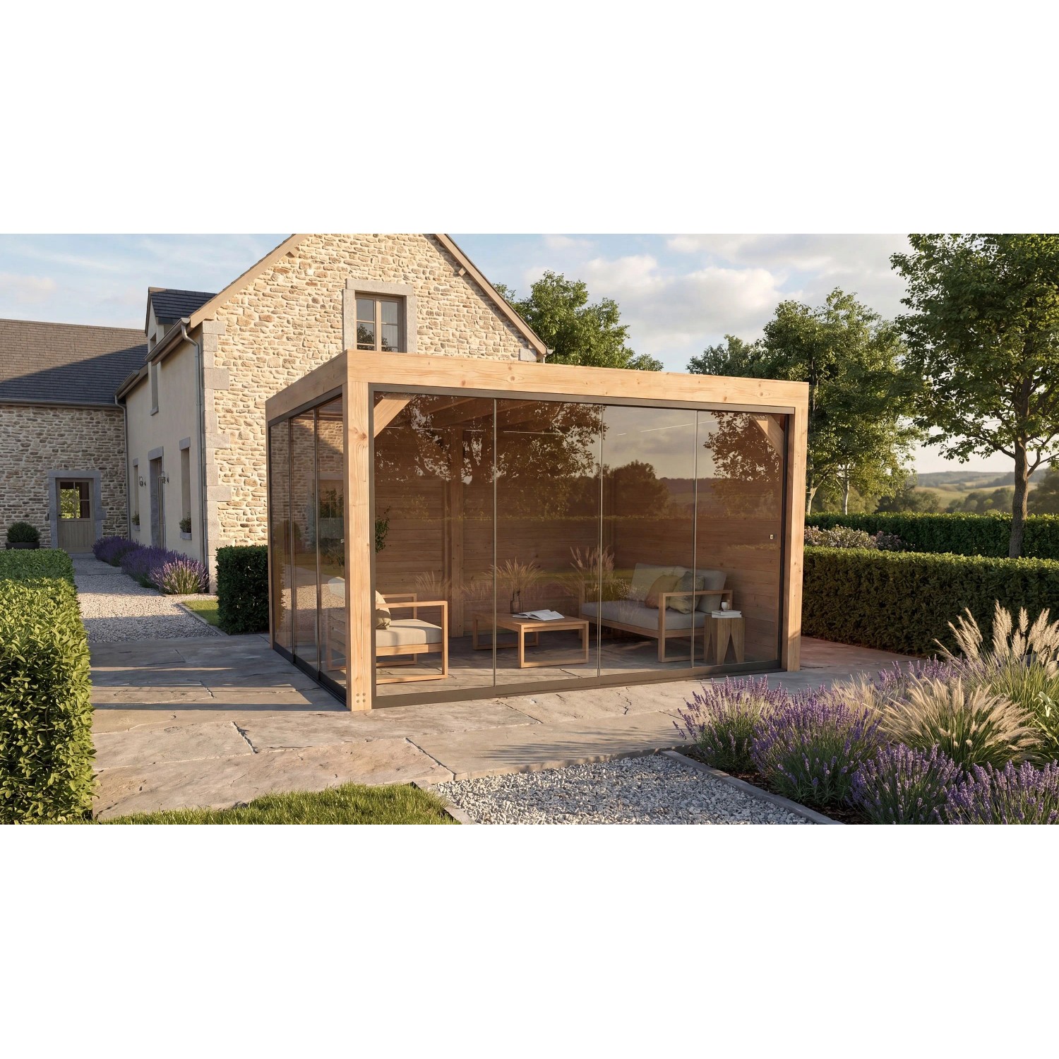 weka Gartenlaube Lumley 399 cm x 307 cm 2x Glasschiebetür und 2 x Holzwand