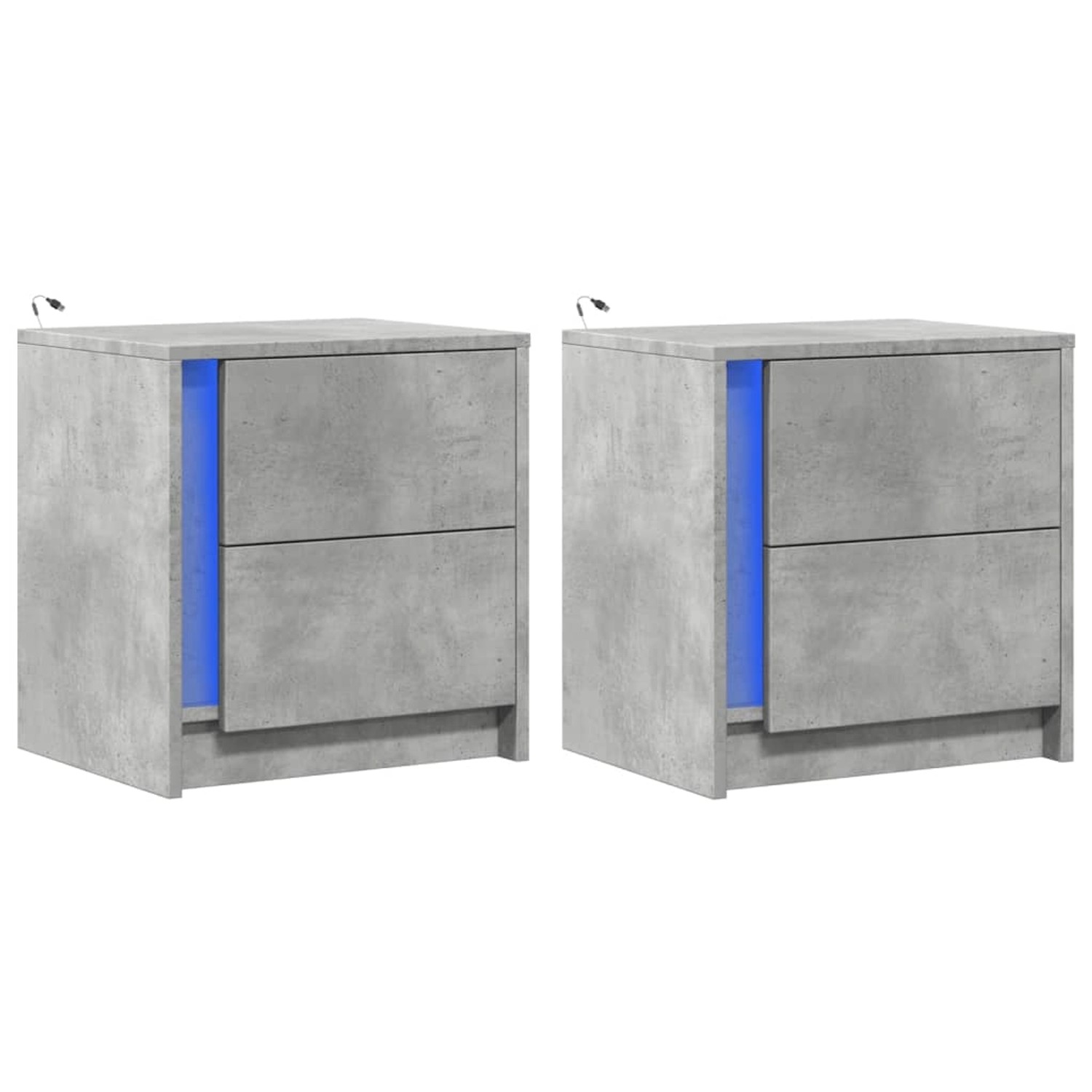 vidaXL Nachttische mit LED-Leuchten 2 Stk, Betongrau Holzwerkstoff 852054 günstig online kaufen