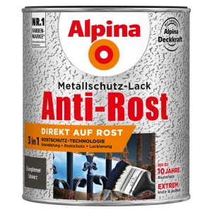 Dose Alpina Metallschutzlack Anti-Rost, Schwarz Eisenglimmer, 750ml. Rostschutzgrundierung, Lackierung in einem.