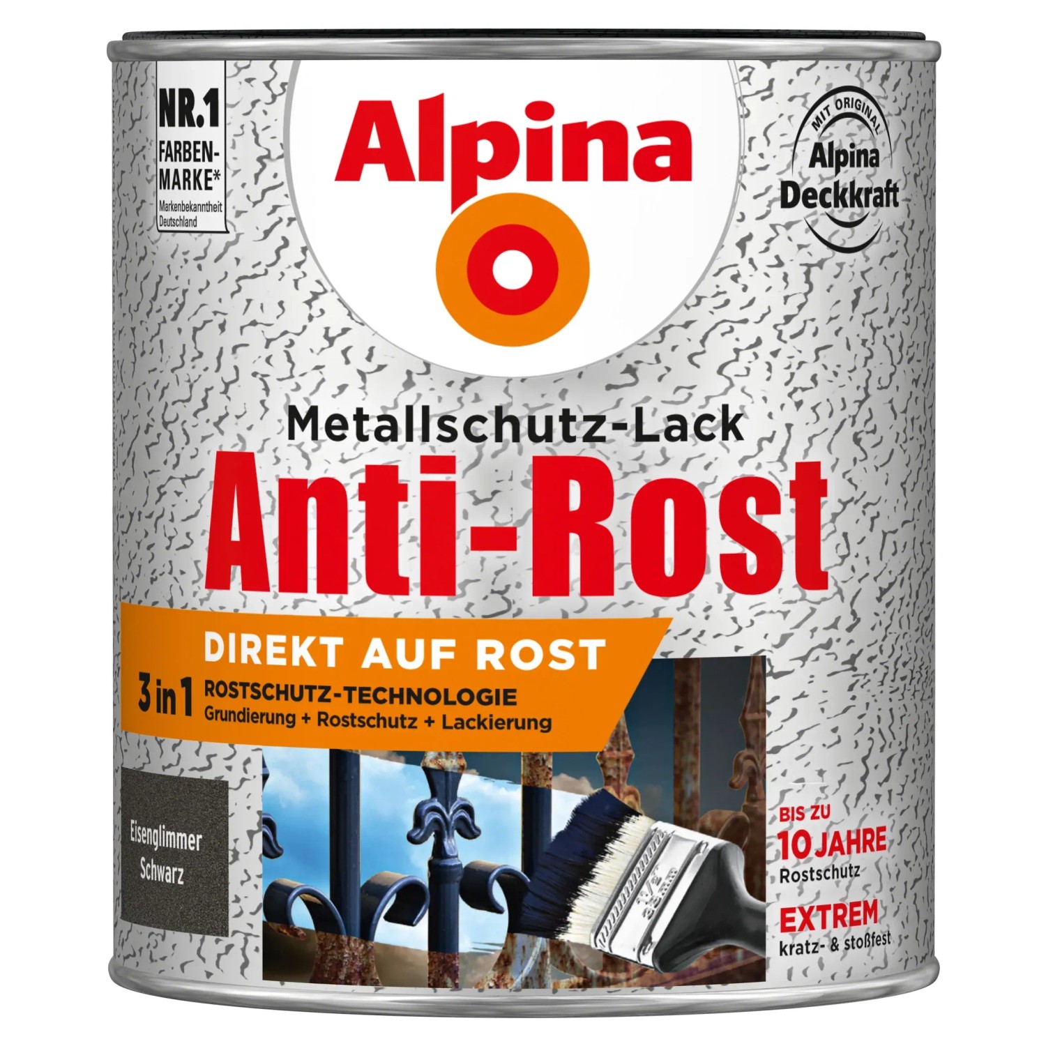 Alpina Metallschutz-Lack Anti-Rost Schwarz Eisenglimmer 750 ml