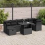Schwarze 8-tlg. vidaXL Garten-Sofagarnitur aus Polyrattan mit Tisch und Kissen.