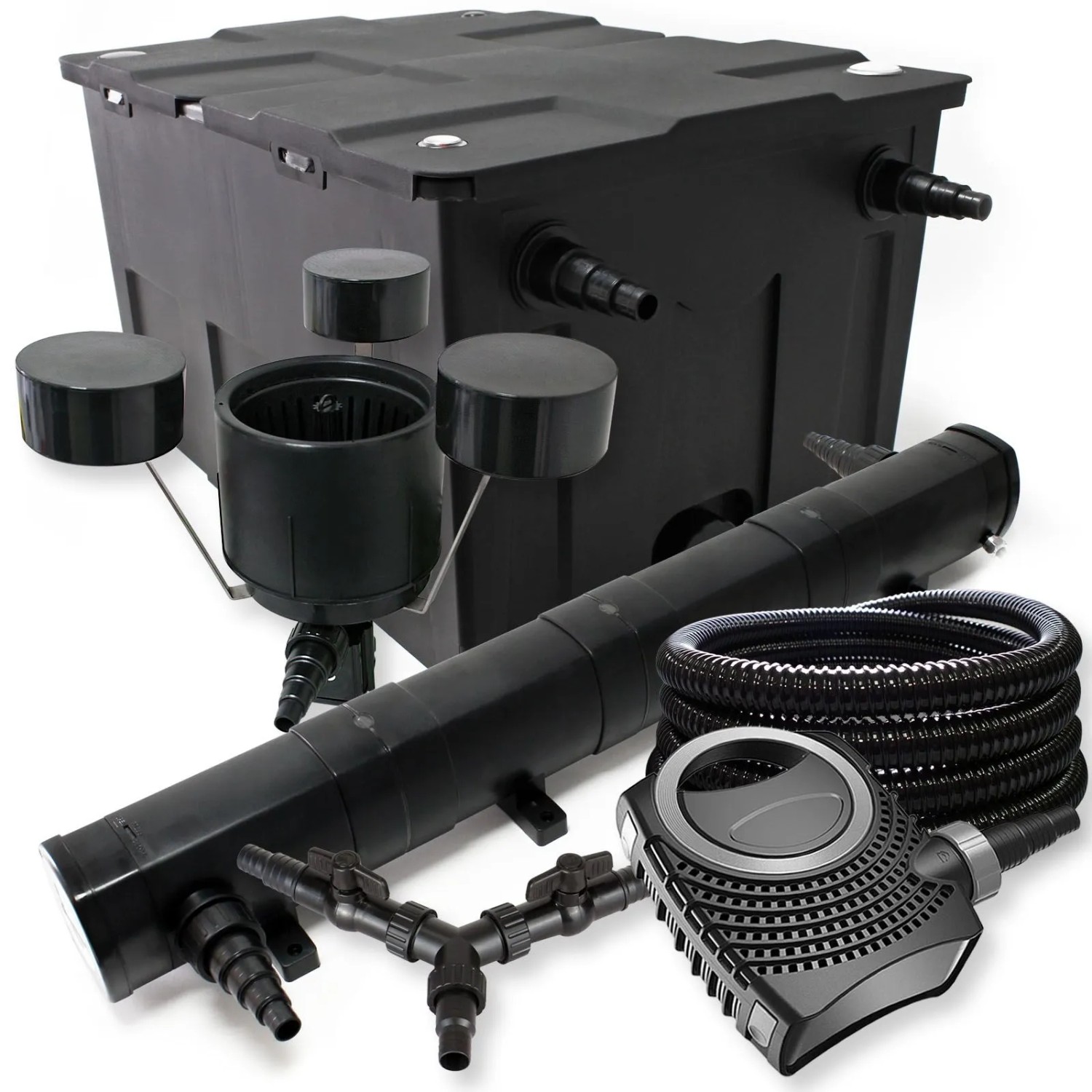 Sunsun Teichfilter Set 60000L 72W Klärer Neo10000 80W Pumpe 25M Schlauch Skimmer