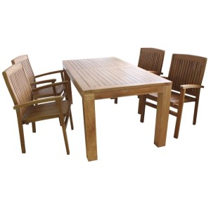 Lex Teak Gartensitzgruppe mit 4 Sesseln und Tisch (180x90 cm) aus Teakholz.