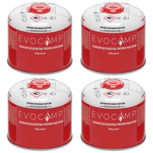 Evocamp Gaskartuschen 4er-Pack, 300g Butan/Propan für Campingkocher & Gasgrills.