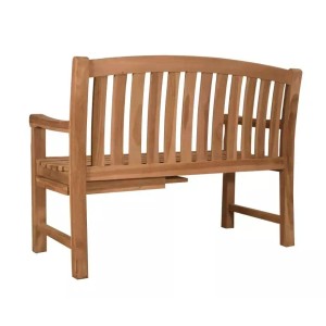 Gartenbank Lancaster aus Teakholz mit Seitentisch, Rückansicht. Möbel für den Garten.