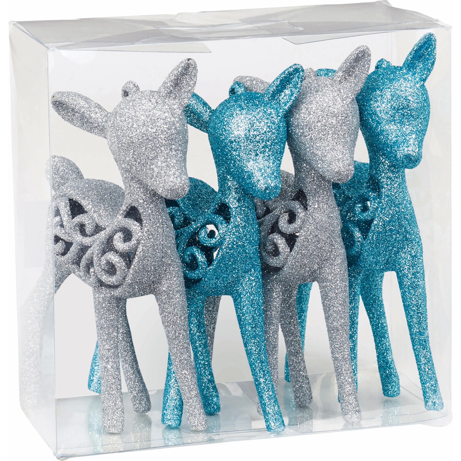 Baumschmuck-Set Rentiere 4-teilig Hellblau/Silber