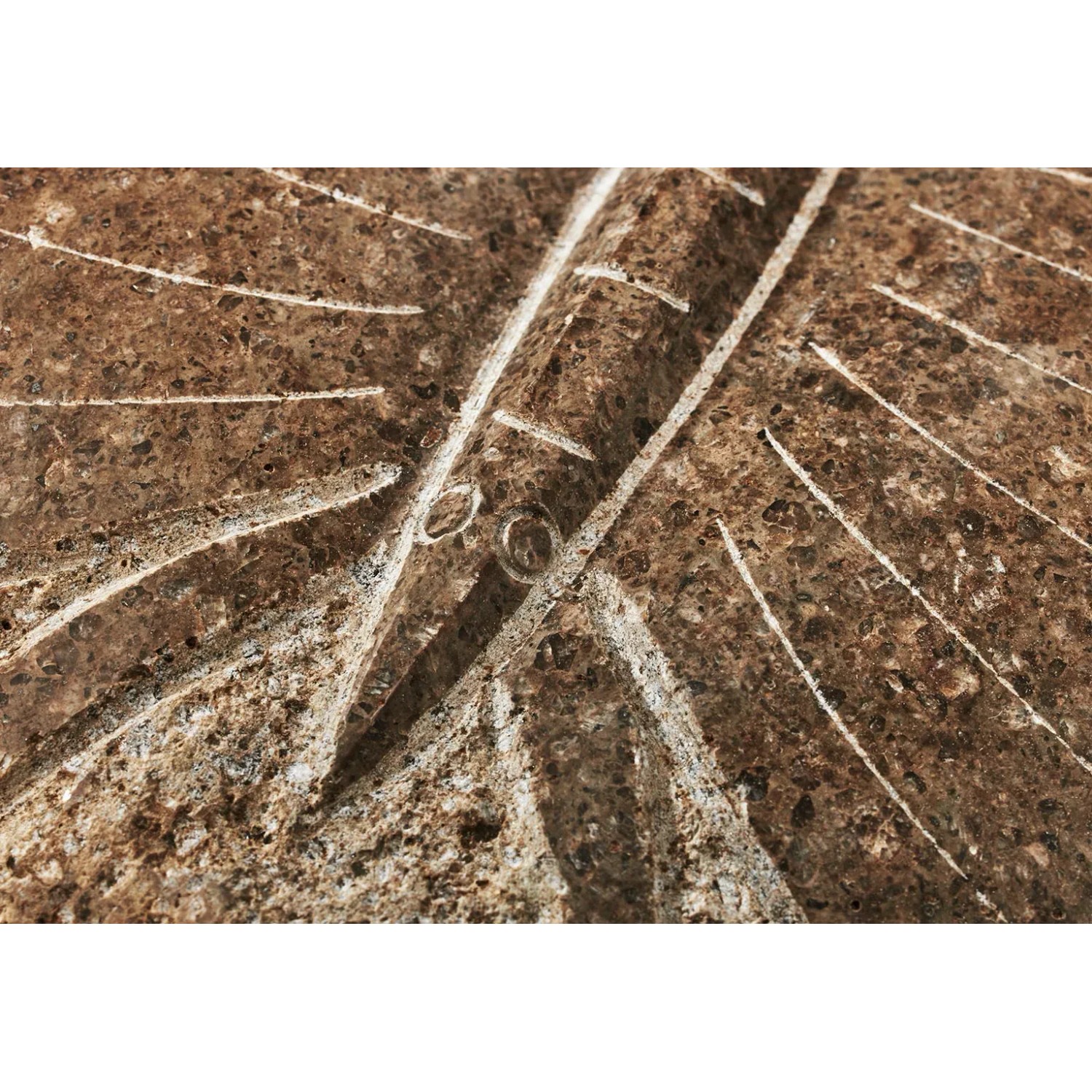 Kobolo Dekostein BUTTERFLY aus Naturstein, Detailaufnahme der Schmetterlingsgravur.