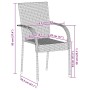 Abbildung eines grauen, stapelbaren Furnicato Gartenstuhls aus Polyrattan mit Maßangaben.
