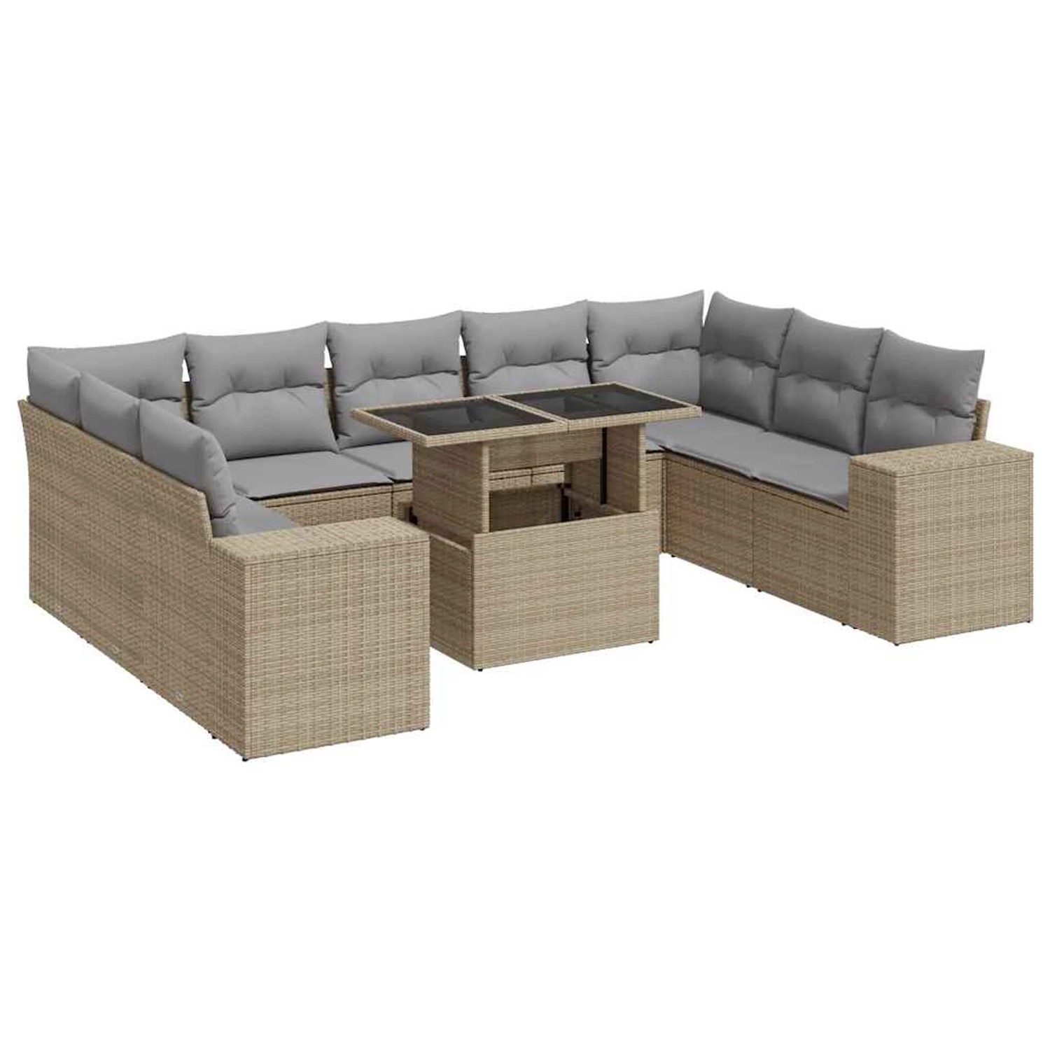 vidaXL 10-Tlg Garten-Sofagarnitur mit Kissen Beige Poly Rattan 3326860 günstig online kaufen