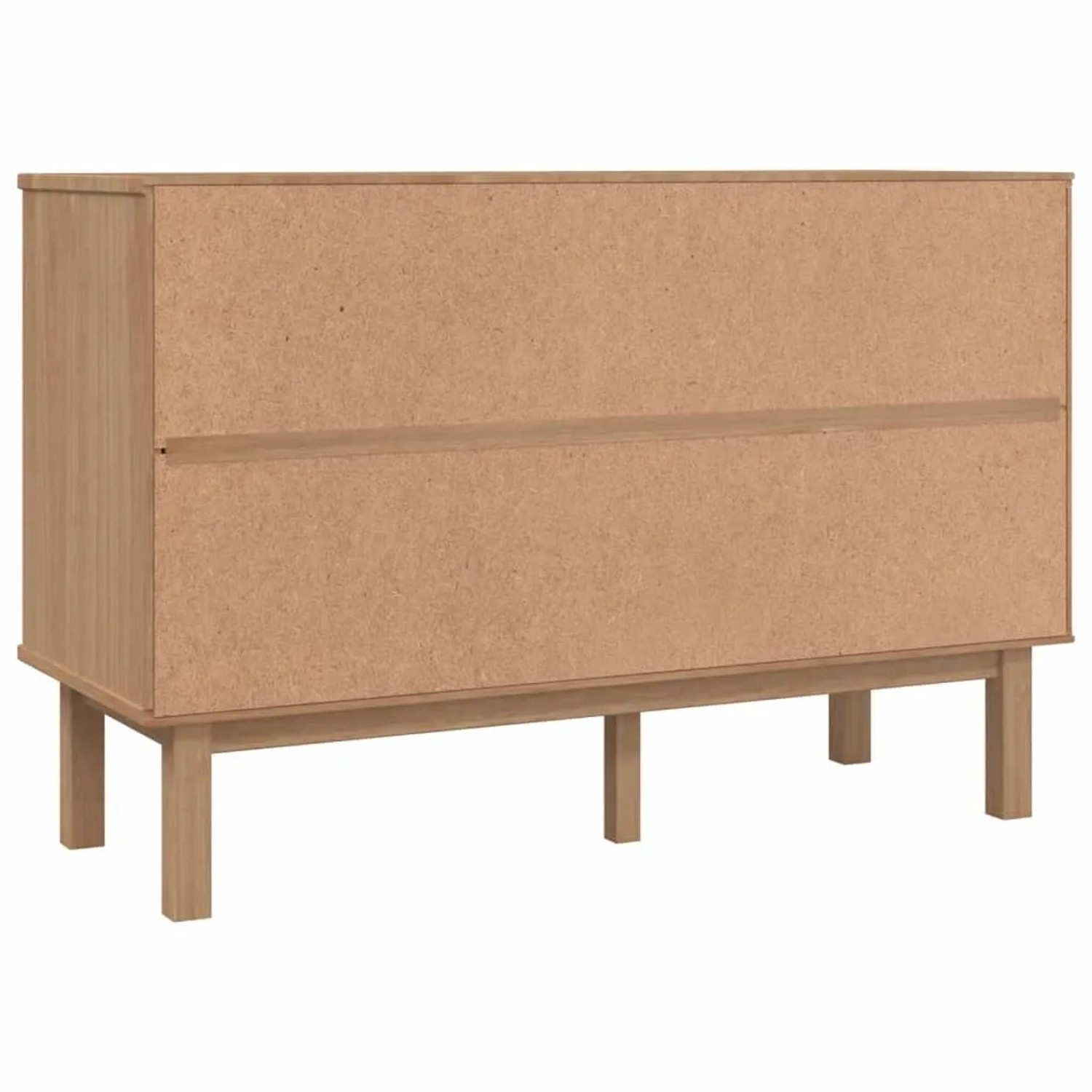 vidaXL Schubladenschrank OTTA, braun/grau, aus Massivholz, Rückansicht.