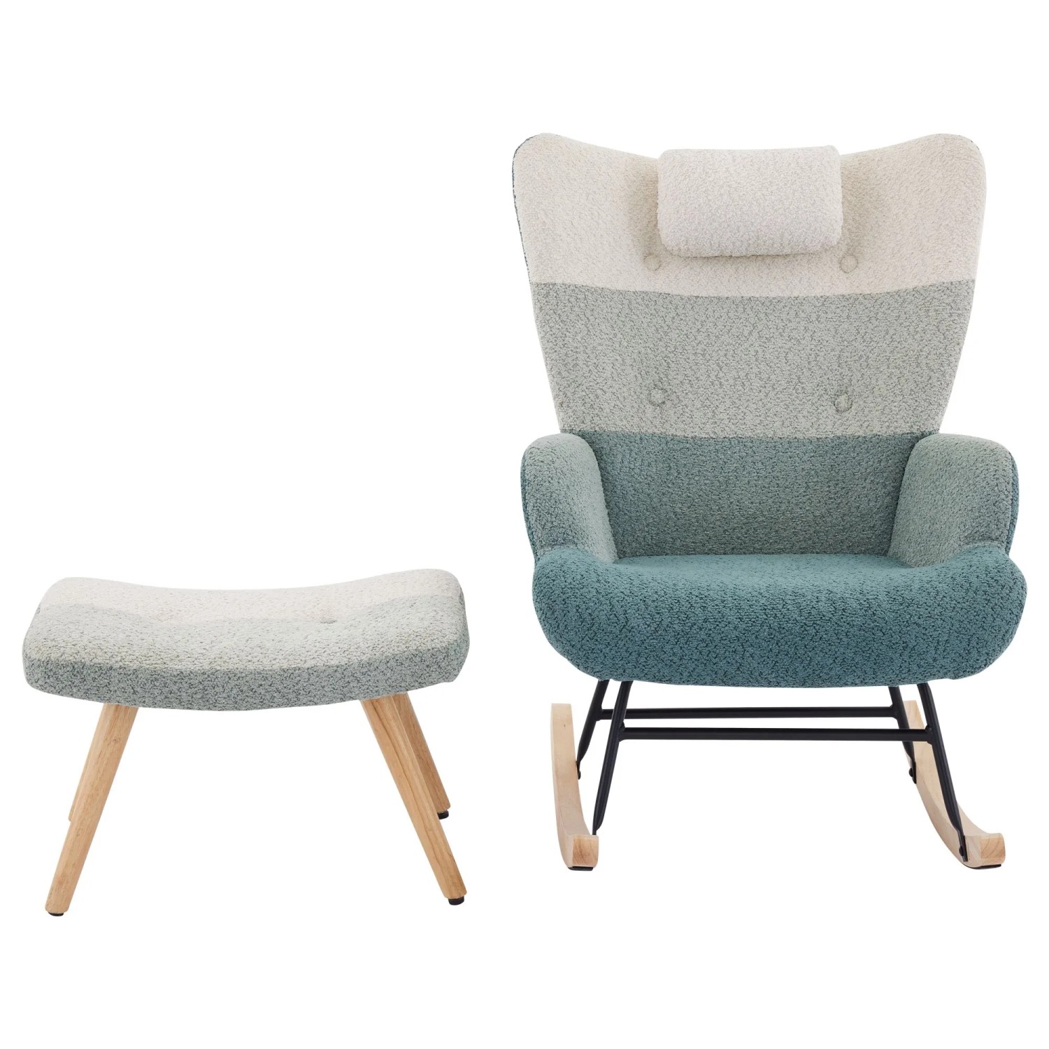 Merax Boucle Schaukelstuhl mit Fußhocker Patchwork Loungesessel