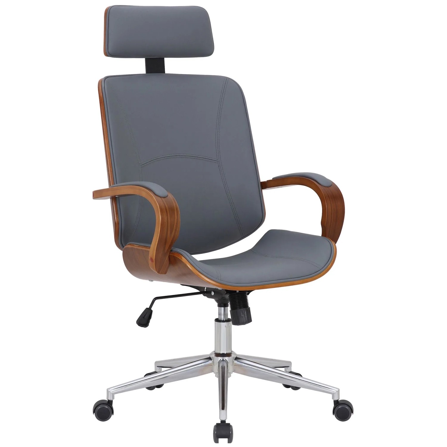 DELUKE Bürostuhl Chefsessel KINGO 118x70x70 Walnuss/Grau Kunstleder Metall Gestell Ergonomische Bürostühle Homeoffice Stuhl