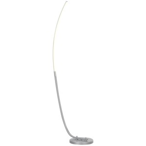 Silberne HOMCOM Stehlampe mit gebogenem LED-Streifen und Fußschalter für Innenräume.