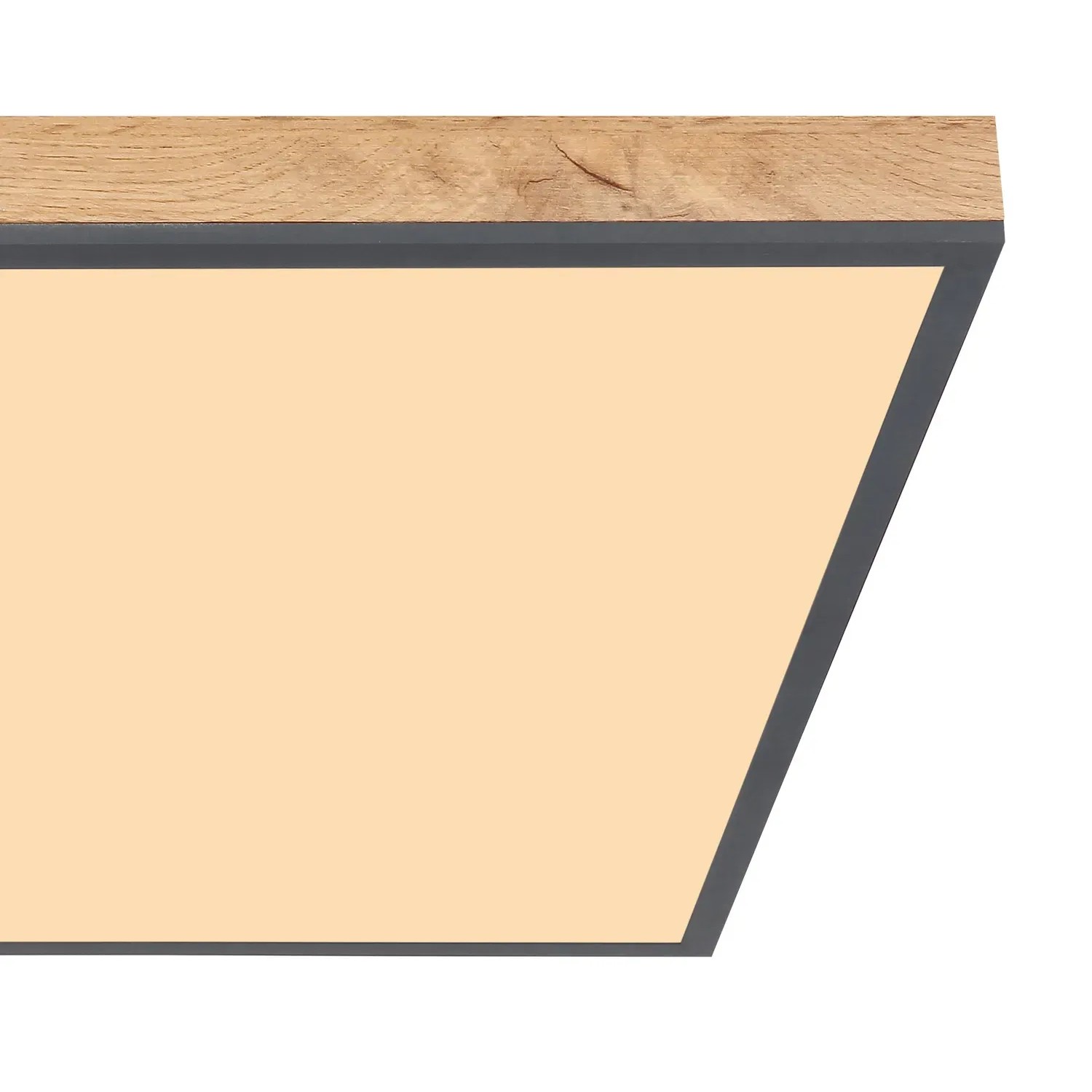 Quadratische LED-Deckenleuchte Doro in Holz/Graphit, 59x59 cm.