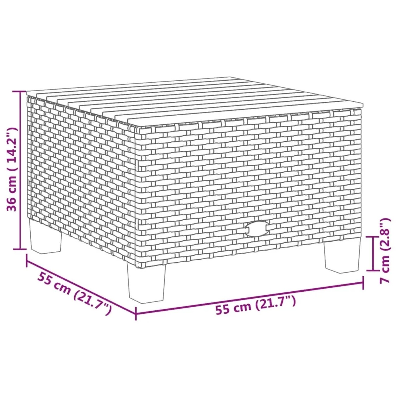 vidaXL Gartentisch, grau, Poly Rattan, 55x55x36cm, Teil der Sofagarnitur