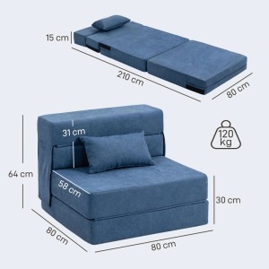 HOMCOM 3 in 1 Schlafsessel Klappbares Schlafsofa mit Bettfunktion Dunkelblau