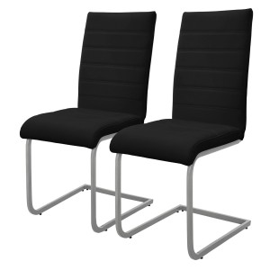 ML-Design 2er Set Freischwinger Esszimmerstühle, schwarzes Kunstleder, Metallgestell.
