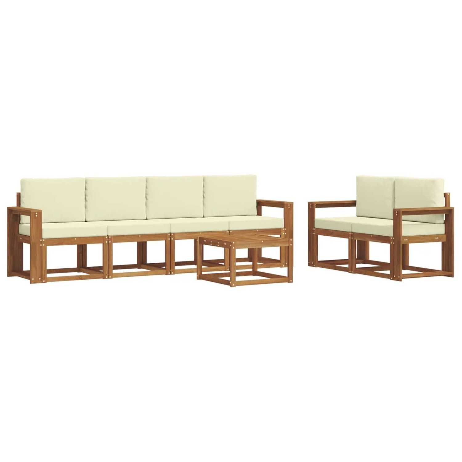 vidaXL Outdoor-Sofagarnitur 7 Stk Natur und Creme Massivholz Akazie 3366048