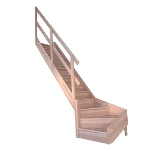 StarWood Treppe Rhodos Buche, gewendelt links, mit Holzgeländer und Setzstufen.