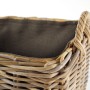 Holzkorb Kaminkorb Kubu grey Rattan mit Stoffeinsatz und Tragegriffen.