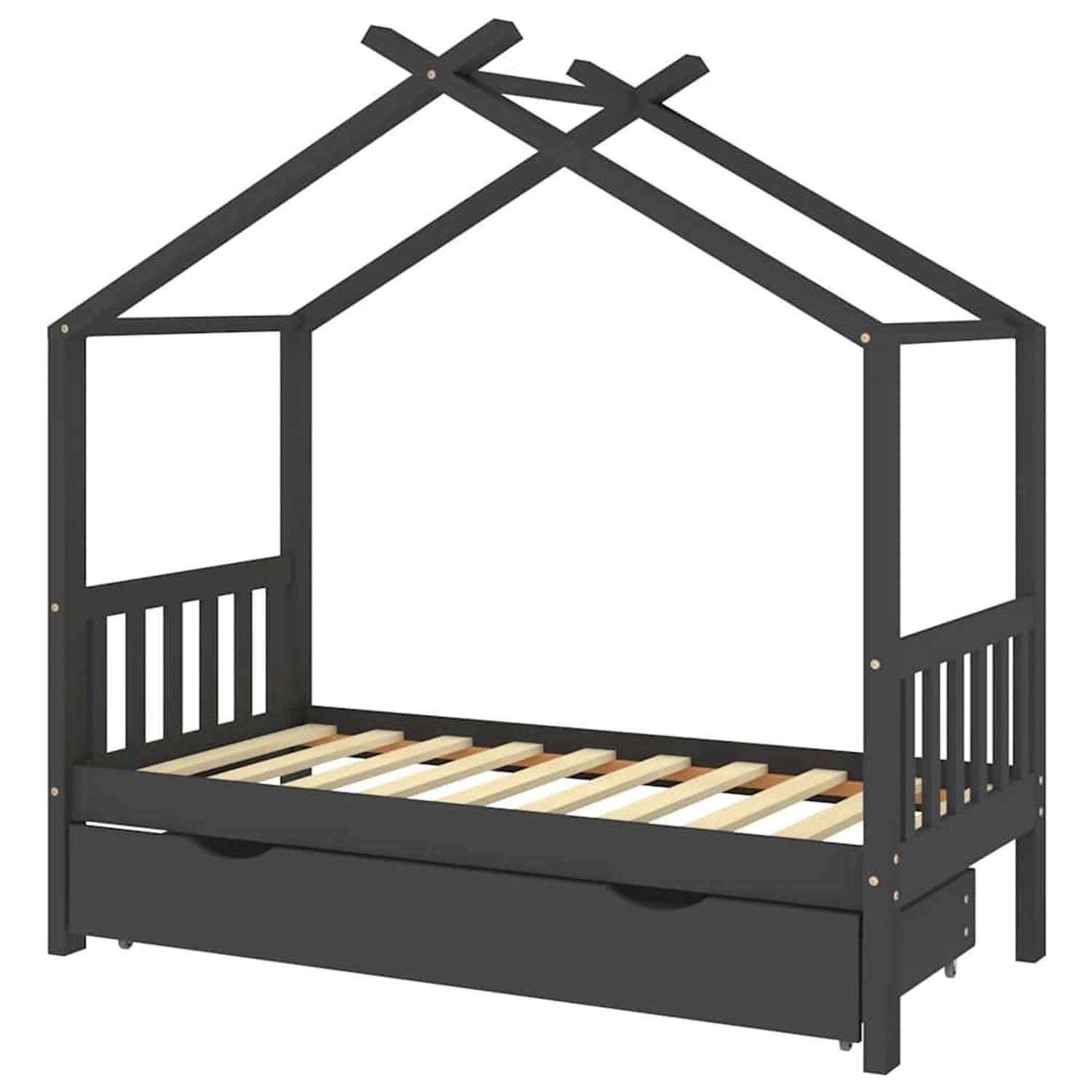 vidaXL Kinderbett mit Schublade Dunkelgrau Massivholz Kiefer 80x160 cm 322152