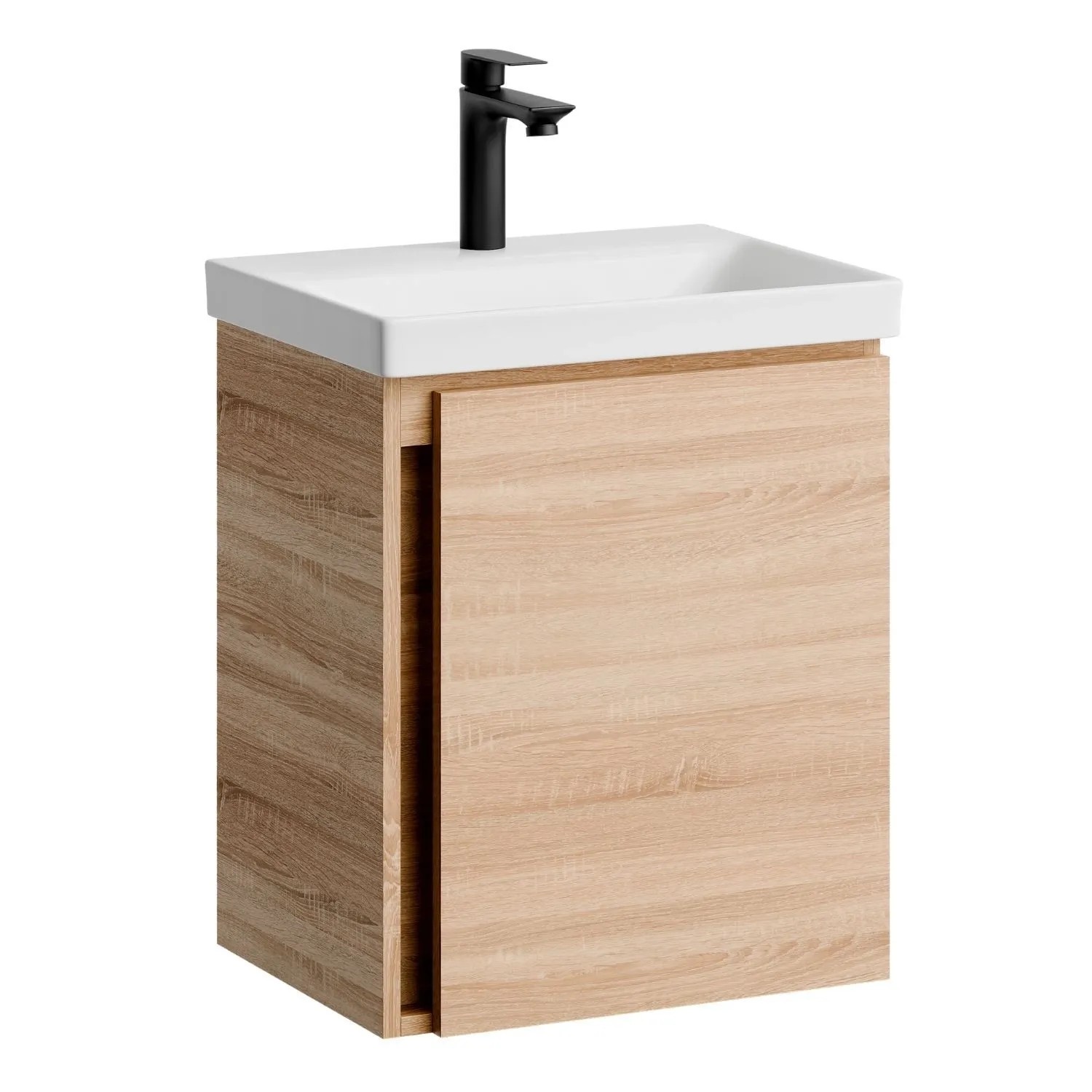 Planetmöbel Waschbeckenunterschrank 50 cm Sonoma Eiche mit Keramikwaschbecken Soft Close