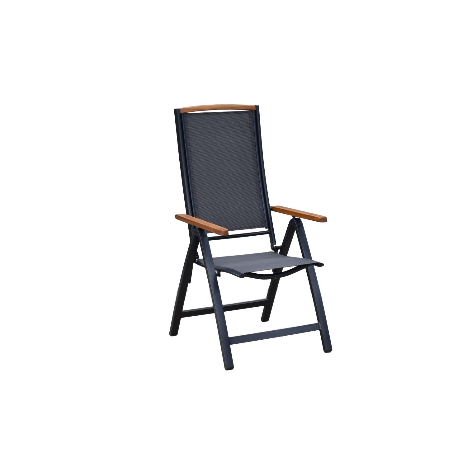 Merxx Siena Klappsessel, Teil eines 3-tlg. Gartenmöbel-Sets mit Akazienholz-Armlehnen und Textilbespannung.