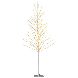 155cm LED Lichterbaum, silberfarben, mit warmweißen Lichtern und biegsamen Zweigen auf Metallfuß. Künstlicher Weihnachtsbaum.