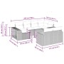 vidaXL 11-tlg. Garten-Sofagarnitur, schwarz, Poly Rattan, mit Maßangaben.