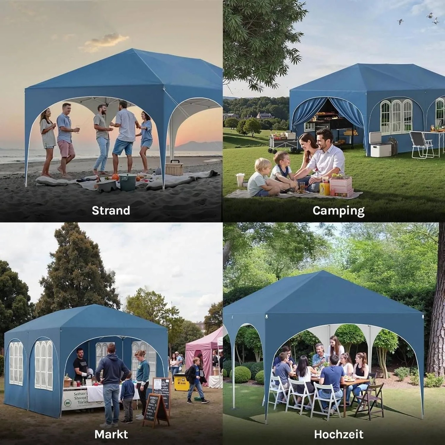 Blauer WOLTU Pavillon 3x6m, wasserabweisend, für Strand, Camping, Markt & Hochzeit. Vielseitiger Sonnenschutz.