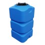Blauer, quadratischer KMND 500L Wassertank aus PE für Trinkwasser. Mit schwarzem Deckel und Versteifungsrippen.