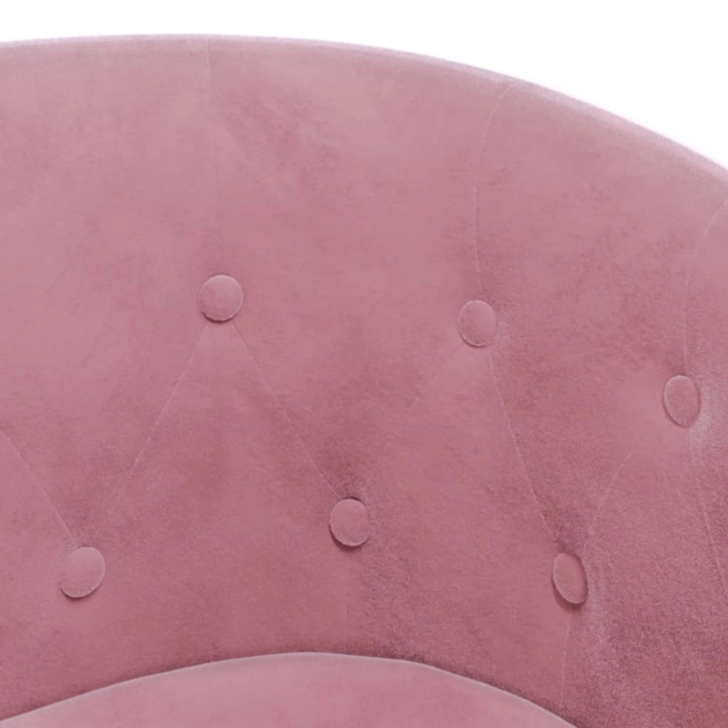 Detailaufnahme: Rosa Clubsessel mit Knopfheftung und Fußhocker.