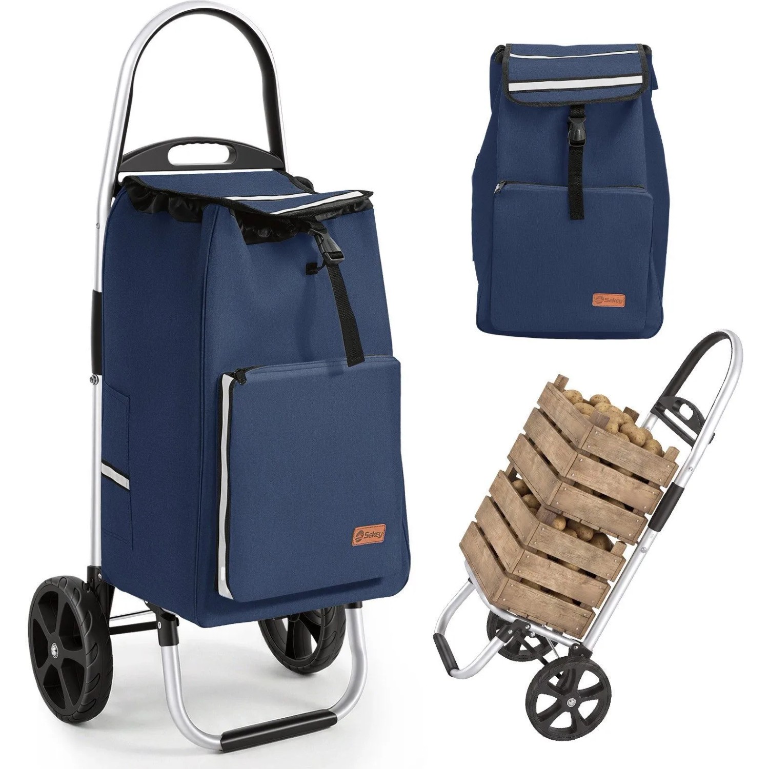 Sekey Aluminium Einkaufstrolley Handwagen Faltbar 25KG Tragkraft 50L Blau