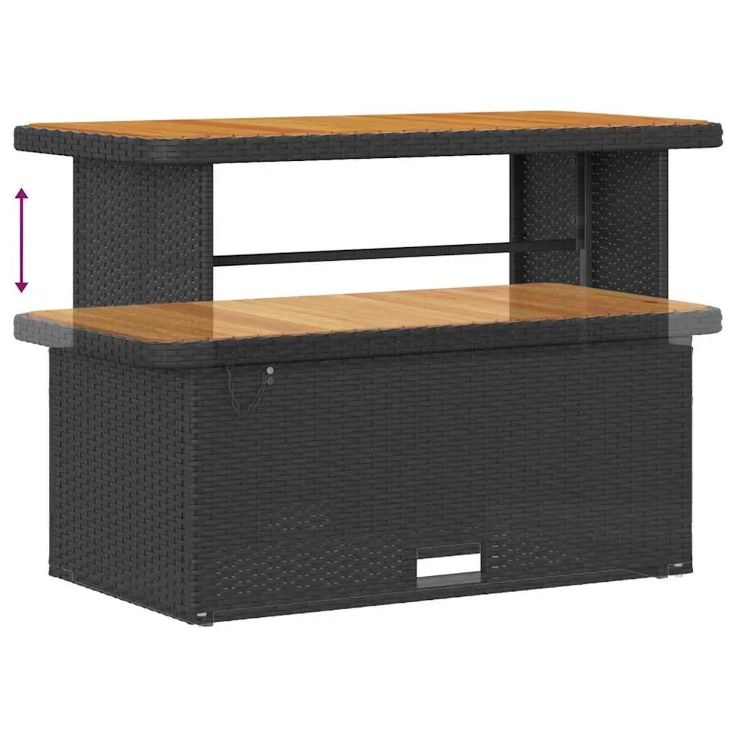 vidaXL Gartenmöbel Bar aus schwarzem Poly Rattan mit zwei Ablageflächen.