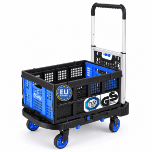 Sekey Transportwagen Plattformwagen Klappbar Handgriff mit Abnehmbarem Einkaufskorb 2-in-1 360 Grad Lenkrollen 3-fach Höhenverstellbarer Griff