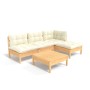 5-tlg. Garten Lounge Set aus Kiefernholz mit creme Kissen. Gartenmöbel für Terrasse und Garten.