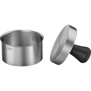 Rösle Burgerpresse Pro, Ø 11 cm, aus Edelstahl mit schwarzem Griff. Grillutensil für perfekte Burger.