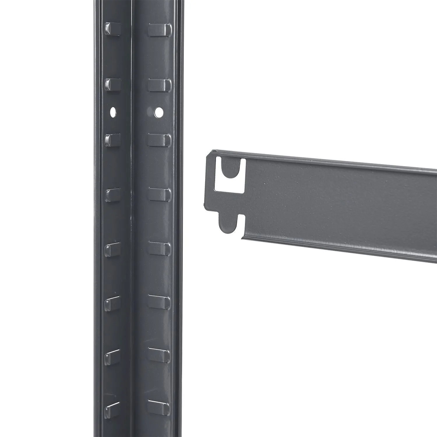Detailaufnahme Stecksystem des grauen Juskys Lagerregals Easy, 160x80x40 cm.