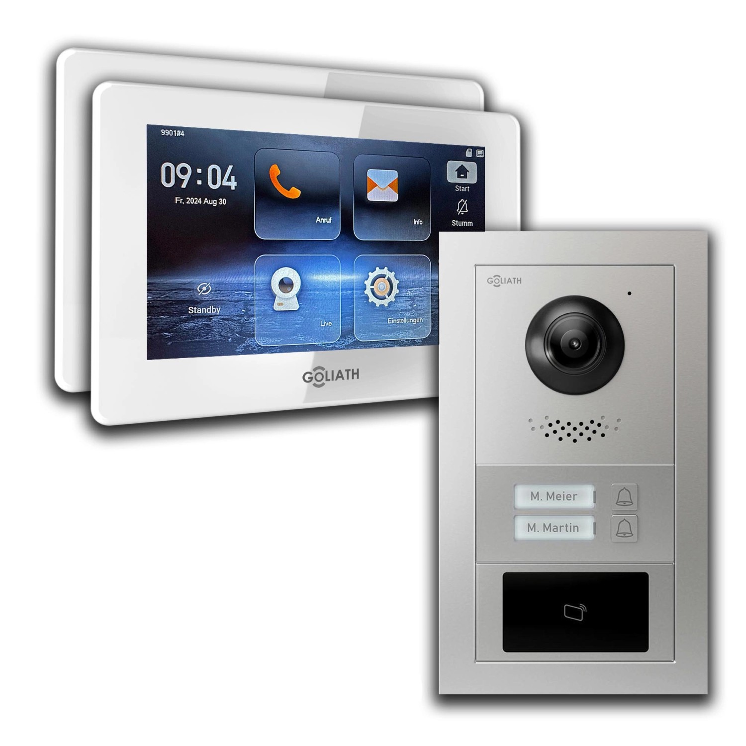 Goliath IP Video Türsprechanlage 2 Familienhaus 7 Zoll Weiß RFID Silber Unterputz