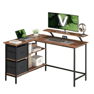 Songmics Schreibtisch Brandon mit Monitorständer 135 x 105 cm Braun-Schwarz
