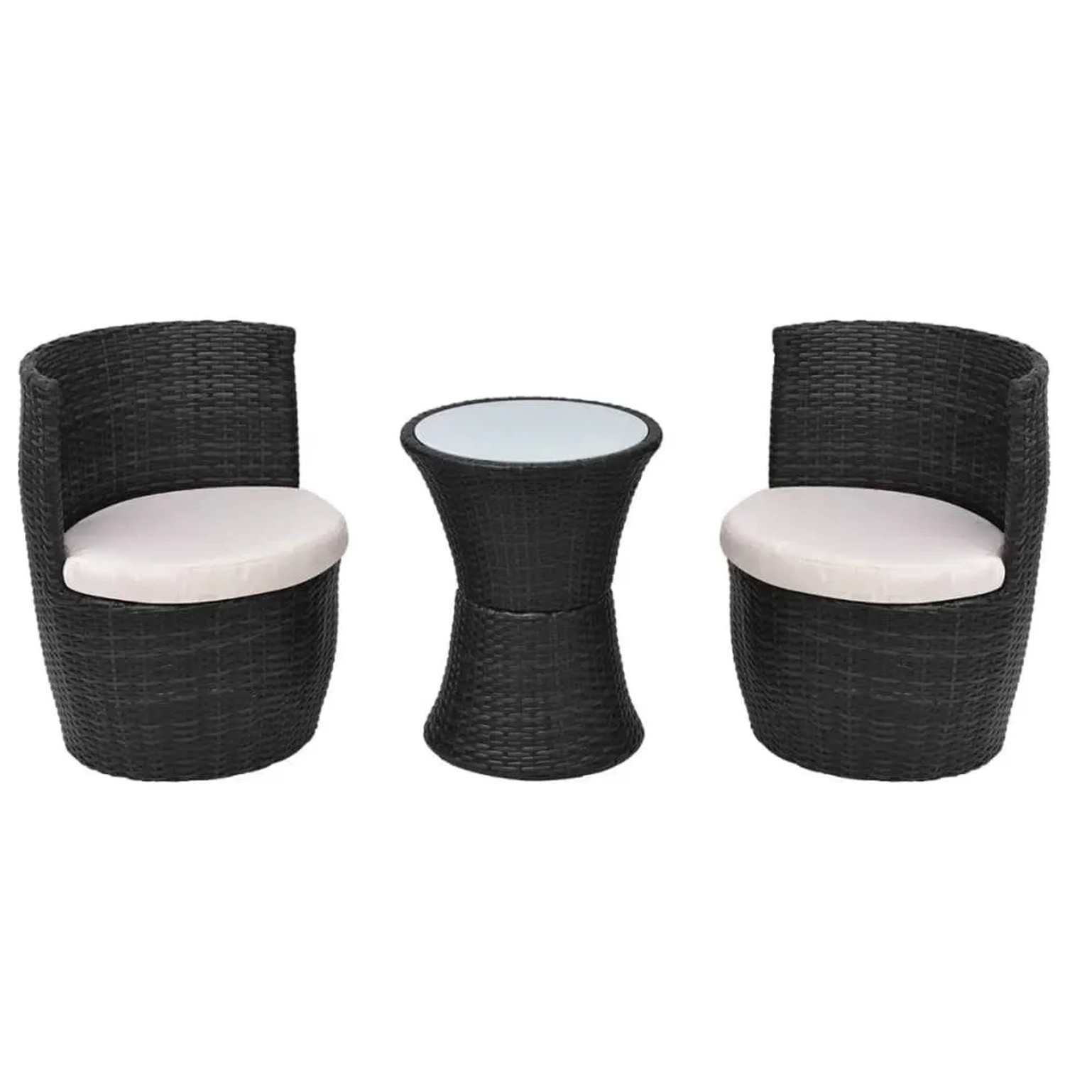 Furnicato Gartenmöbel Set Schwarz 2 Stühle 1 Tisch Mit Milchglasplatte